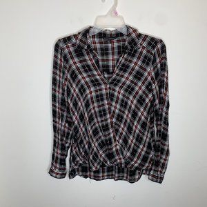 Rock & Republic Womens S Black/Red/White Plaid Long Sleeve Button Shirt